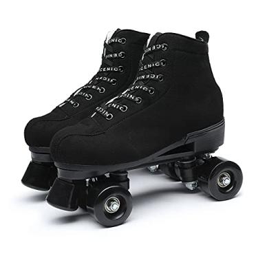 Imagem de Patins pretos de camurça para uso ao ar livre Quad Skates para mulheres e homens, tamanho 39