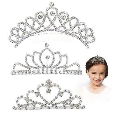 Imagem de NODG 3 tiaras prateadas para mulheres, princesa, strass, minitiaras com pente, coroas para mulheres com pente para lembrancinhas de festa de princesa, tiaras e coroas para mulheres