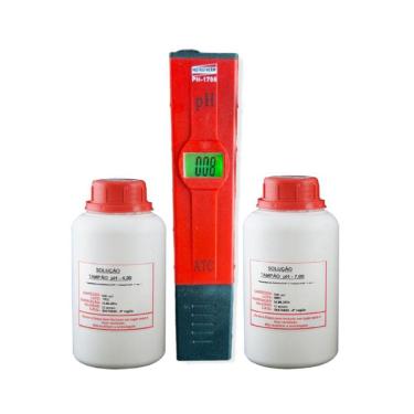 Imagem de Kit Medidor Ph Digital Tipo Caneta Solução Tampão Ph 4 E Ph 7 500Ml Ph-1700 Portátil In...