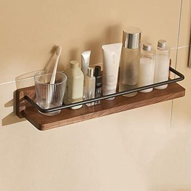 Imagem de Prateleiras de chuveiro prateleira de banheiro de madeira maciça, lavatório de parede cosméticos à prova d'água prateleira de armazenamento de banheiro suporte de chuveiro (cor: A, tamanho: 50 cm)
