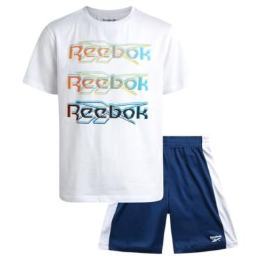 Imagem de Reebok Conjunto de shorts ativos para meninos - camiseta de manga curta e shorts de ginástica - conjunto casual de verão para meninos (8-12), branco/azul, 8