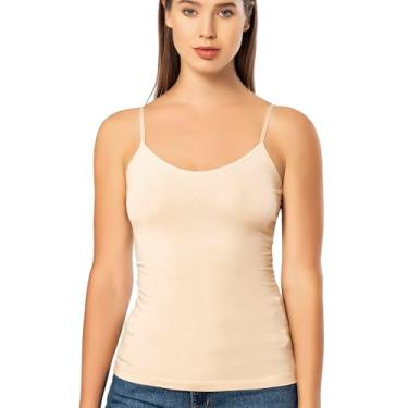 Imagem de VAVONNE Camiseta regata feminina com alças finas básicas de algodão, Nude., GG