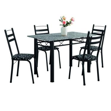 Imagem de Conjunto De Mesa Itália Com 4 Cadeiras 1,20m Preto / Floral Granito Artefamol
