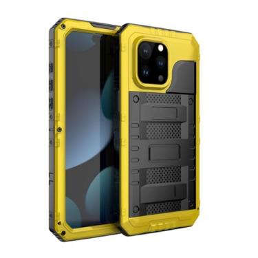 Imagem de HAO RIYLN Capa à prova d'água para iPhone 15 Pro Max/15 Pro/15 Plus/15, capa de carregamento sem fio de adsorção magnética de metal, capa de cobertura total de grau militar, amarela, 15 Pro