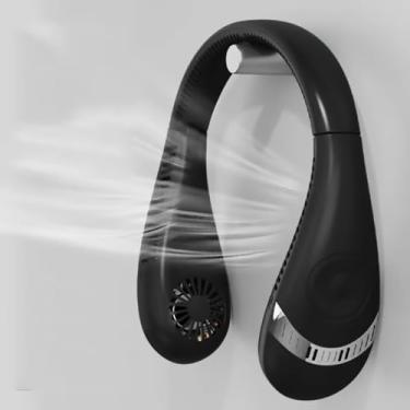 Imagem de Waillynice Novo ventilador de pescoço suspenso de 5000 Mah preguiçoso dobrável pequena cabeça de carregamento portátil usando pescoço pendurado ventilador portátil (preto)