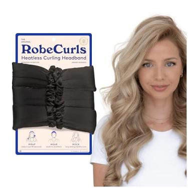 Imagem de RobeCurls Conjunto de modelador de cabelo Heatless – Faixa de cabelo de cetim para cachos naturais e sem calor – Ferramenta de modelagem para dormir durante a noite com 2 elásticos – Fácil e suave no