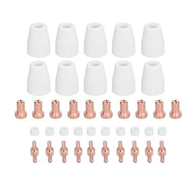 Imagem de Conjunto de consumíveis de tocha de plasma, conjuntos de eletrodos de bico de corte de ar com proteção cerâmica, kit de copo de pontas para peças de tocha de plasma PT31/LG40/CUT40