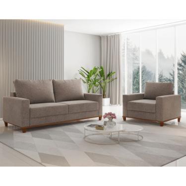 Imagem de Conjunto Estofado Living 3 Lugares e 1 Poltrona Napoles Linho Kaki - Casa Giulia