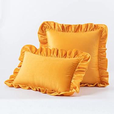 Imagem de 30x5 0/45x4 5/50X50CM Capa de almofada com babado e borda de veludo para sofá, capa de cintura, fronha decorativa, laranja, 45X45cm sem núcleo