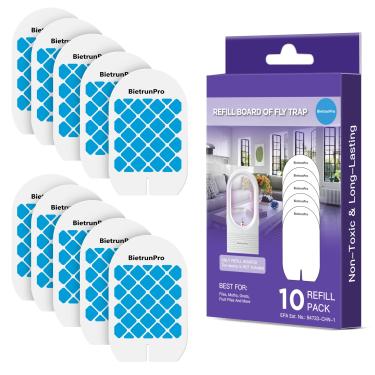 Imagem de BietrunPro Cartuchos de refil de armadilha para moscas, pacote com 10, pacote com 10 recargas de armadilha para moscas internas, pacote de reposição de cartões de cola, placas adesivas recarregáveis,