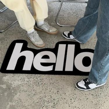 Imagem de CDHZYQ Hello Tapetes de Banheiro Criativos Tapetes de Banho Rosa para Banheiro Tapete de Chuveiro Macio Entrada Interior Exterior Tapete (Preto, 40,6 x 90,9 cm)