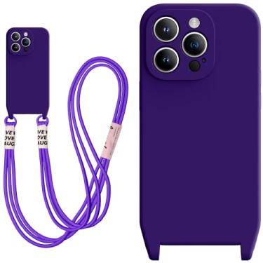 Imagem de GOODON Capa de silicone com alça de cordão para iPhone 14 Pro - Proteção aprimorada da câmera - Capa protetora de telefone macia à prova de choque de ajuste fino - Capa de telefone com gola cruzada de