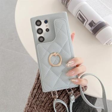Imagem de Capa carteira de couro crossbody de luxo para Samsung Galaxy S23 S22 Note 20 Ultra S24 Plus A15 A35 A55 5G capa com alça de suporte de cartão, azul, para Samsung S24