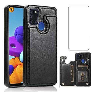 Imagem de Asuwish Capa carteira compatível com Samsung Galaxy A21S e protetor de tela de vidro temperado com suporte para cartão, capa flip de couro para celular para Glaxay Galaxies A 21S a21scase mulheres