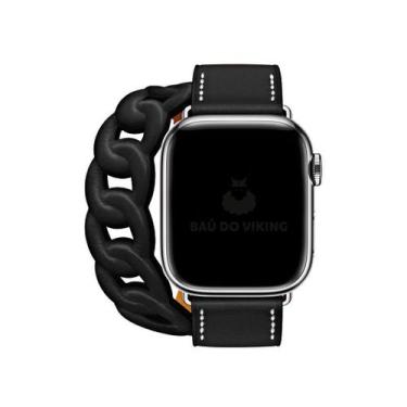 Imagem de Pulseira Couro Double Gourmette Para Apple Watch - Baú do Viking, Pret