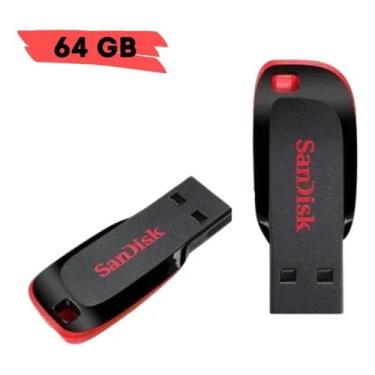 Imagem de Pen Drive 64 GB SanDisk USB 2.0 Cruzer Blade vermelho e preto Viacel