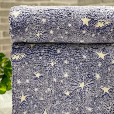 Imagem de Manta Solteiro Plush Brilha no Escuro Azul Com Desenhos - Azul Estrelas