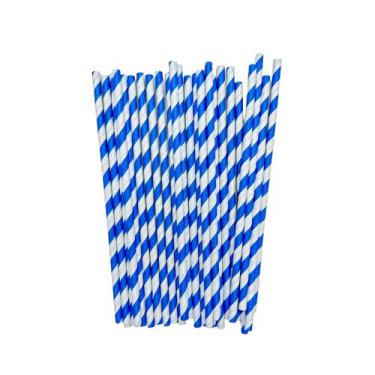 Imagem de Canudo de Papel Azul Listrado Grande 25 Unidades - Kurma