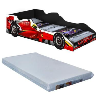 Imagem de Cama Carro Infantil + Colchão Formula 1 Vermelho 100% MDF J&A Móveis