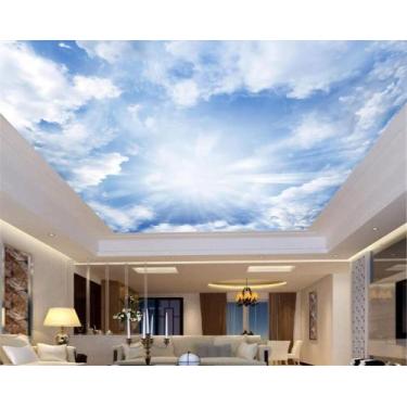 Imagem de Papel De Teto Céu Azul Nuvem Branca Dia Manhã 3,5M Rof09 - Você Decora