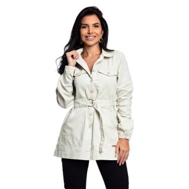 Imagem de Jaqueta Casaco Parka Feminina  Com Cinto  - Restrito Jeans, P, Bege