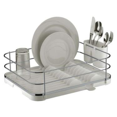 Imagem de Escorredor Prato Louça Talher Bandeja Coletora Branco Cromado - Future