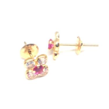 Imagem de Brinco de ouro 18k flor com zircônia - Elegancy Joias, Vermelho escuro