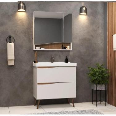 Imagem de Gabinete para Banheiro com Pés 02 Gavetas 02 Portas e Lavatório Lille 