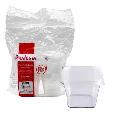 Imagem de Pote Quadrado 250 Ml Com Tampa 20 Unds Freezer E Micro-Ondas - PRAFEST