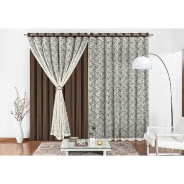 Imagem de Cortina Yasmin renda com forro 3,00x2,50 marrom sala quarto - Rose Jor