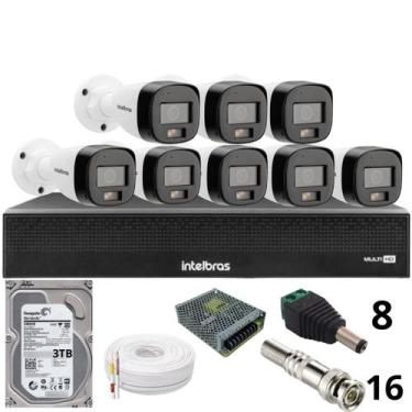 Imagem de Kit 8 Câmeras Intelbras 3220b Full Color Com Áudio Dvr Mhdx 1016-c Int
