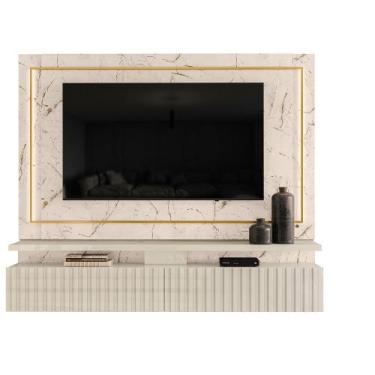 Imagem de Home Suspenso Realeza para TV 75" com LED e Gaveta Calacata/ Off White