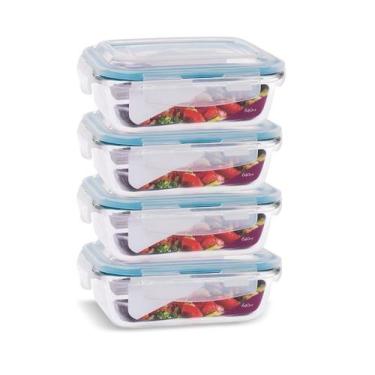 Imagem de Conjunto 6 Pote Vidro Hermético Marmita Tampa Plástico 640ml - Pratica