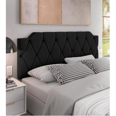 Imagem de Cabeceira Kelly Suede Preta Estofada para Cama Box de Casal 140x54cm -