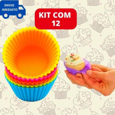Imagem de Kit 12 Forminha de Silicone Cupcake Forma Antieaderente Muffin Bolinho