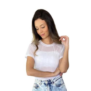 Imagem de Blusa Manga Curta de Tule Branca - Mayara Manzano, Branco, GG