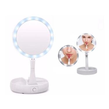 Imagem de Espelho Maquiagem Aumento 10x Dupla Face Luz Led Organizador - myfold5