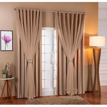 Imagem de Cortina De Voil C/ Forro Blackout Tecido 3,00x2,20 Sala E Quarto Vária