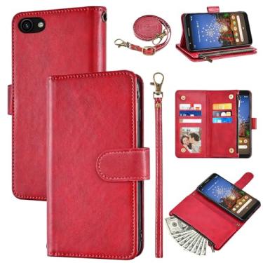 Imagem de Furiet Capa carteira para Google Pixel 3a com alça de pulso e alça de ombro PU couro flip elegante 6+ porta-cartões suporte bolso dinheiro acessórios celular capa para celular para Pixel3a Pixle a3