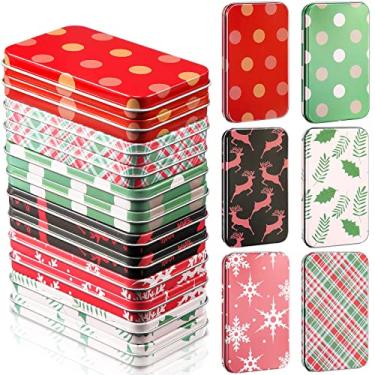 Imagem de Pacote com 18 suportes de cartão de presente de Natal caixas de cartão de presente de lata caixas de metal de Natal com tampas para guardar cartões de Natal e lembrancinhas de festa