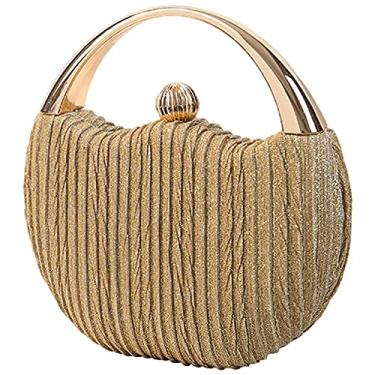 Imagem de Anopo Bolsa de noite, bolsa clutch plissada redonda rígida bolsa transversal com alça de corrente para festa de casamento formal, Dourado, Medium
