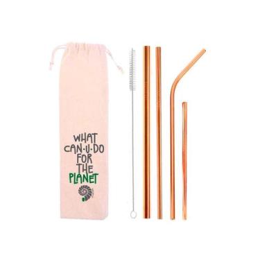 Imagem de Kit 6 em 1: 4 canudos de inox (shake 8mm) + Escova + Ecobag What - CAN