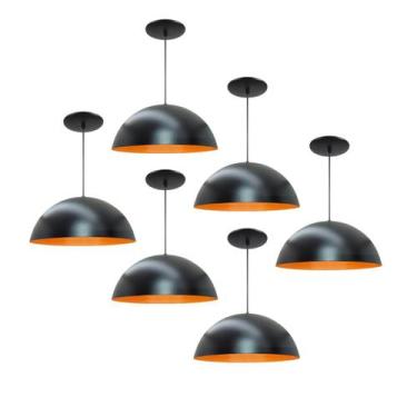 Imagem de Kit 6 Luminária Pendente Meia Lua 50cm Interior Laranja Com Fiação 110