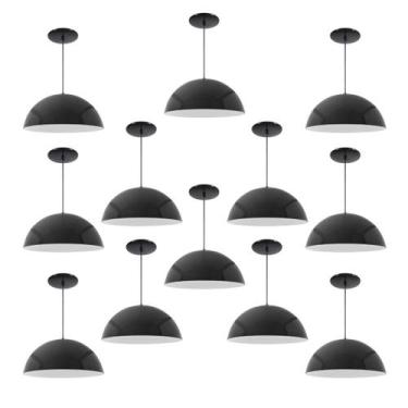 Imagem de Kit 12 Luminária Pendente Meia Lua 40cm Interior Branco Brilho Fiação 
