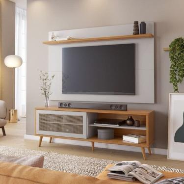 Imagem de Rack com Painel para Tv até 70 Polegadas com 1 Porta Espresso Móveis Off White/Freijó Trend