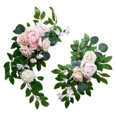 Imagem de IKULE Flores de arco de casamento flores artificiais para cenário de recepção e cerimônia de boas-vindas sinal de flor para lindo sonho cerimônia de casamento decoração floral pacote com 2