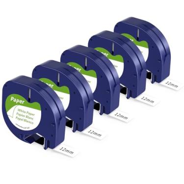 Imagem de Refil de fita adesiva para refil Dymo Letratag 91330 compatível com refis de papel branco Dymo Label Maker 12 mm x 4 m 1/5.1 cm x 13' para etiqueta Letra LT100H LT100T 200B QX50 Plus, pacote com 5