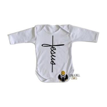 Imagem de body nenê criança roupa bebê manga longa Jesus Cristo crucifixo - Empó