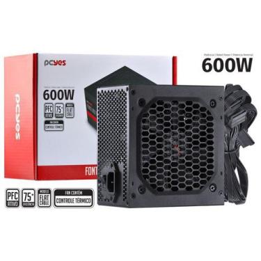 Imagem de Fonte Atx 600w Spark 75+ Pfc Ativo Cabos Flat Pxsp600w Pcyes, Preto, 1