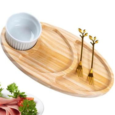 Imagem de Kit Petisqueira Madeira Oval com Garfinhos e Ramequim - Carmisini